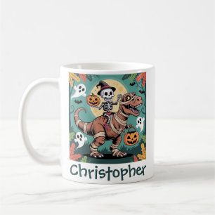 Gruseliger Dino-Reiter – Skelett auf Mumien-T-Rex  Kaffeetasse