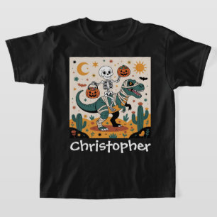 Gruseliger Dino-Reiter – Skelett auf Mumien-T-Rex  T-Shirt