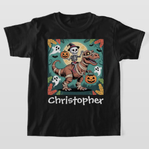 Gruseliger Dino-Reiter – Skelett auf Mumien-T-Rex  T-Shirt