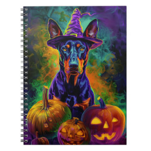 Gruseliger Dobermann-Hund Halloween-Hexe und Kürbi Notizblock