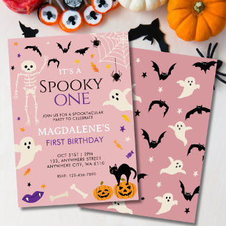 Gruseliger Erster Halloween Geburtstag Rosa Einladung