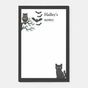 Gruseliger Eule, Fledermäuse und schwarze Katze Post-it Klebezettel