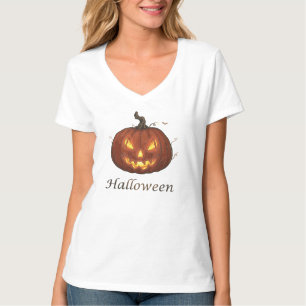 Gruseliger feuriger Jack-o'-Lantern Halloween-Kürb T-Shirt