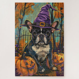 Gruseliger französischer Bulldogge Halloween Hexe 
