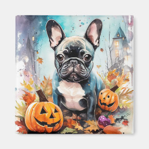 Gruseliger französischer Bulldogge mit Kürbissen H Magnet