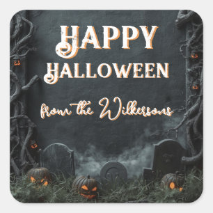 Gruseliger Friedhof 3D Grabsteine Halloween Quadratischer Aufkleber