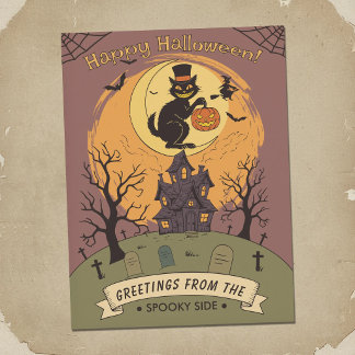 Gruseliger Friedhof - Halloween Szene Postkarte