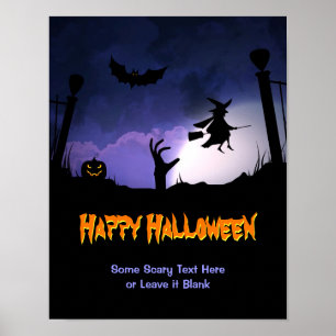 Gruseliger Friedhof - Kürbishexe Frohes Halloween Poster