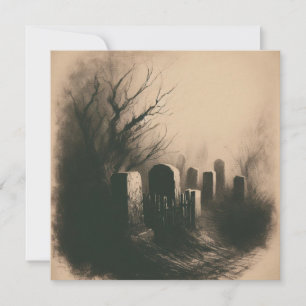 Gruseliger Friedhof Vintage-Illustration Goth Karte
