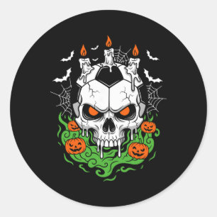 Gruseliger Fußball-Schädel-Halloween-Kerzen-Kürbis Runder Aufkleber
