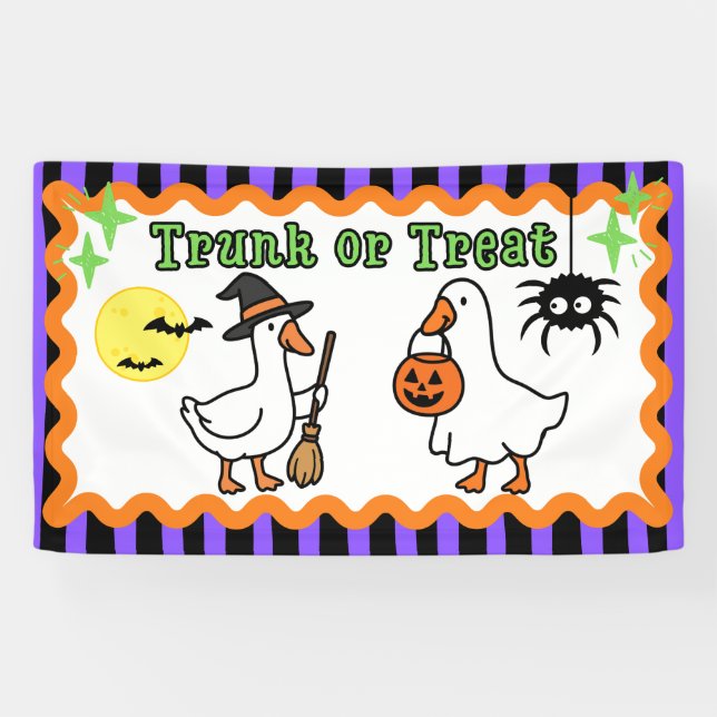 Gruseliger Gänse-Halloween-Koffer-oder-Behandlungs Banner (Horizontal)