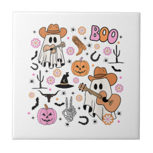 Gruseliger Geist-Cowboy Süß Halloween Boo Western Fliese