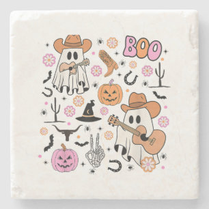 Gruseliger Geist-Cowboy Süß Halloween Boo Western Steinuntersetzer