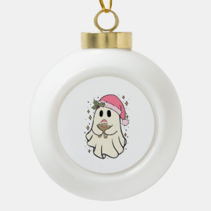 Gruseliger Geist hält ein Lebkuchen-Weihnachtsgebä Keramik Kugel-Ornament