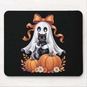 Gruseliger Geist hält schwarze Katze Groovy Floral Mousepad
