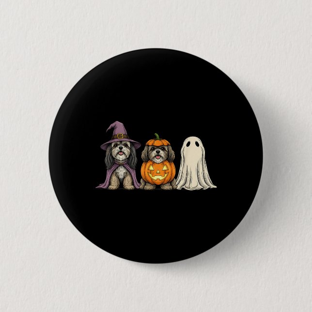 Gruseliger Geist Lhasa Apso Kürbis Halloween Hund Button (Vorderseite)