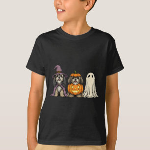 Gruseliger Geist Lhasa Apso Kürbis Halloween Hund T-Shirt