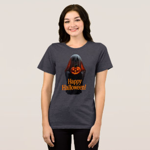 Gruseliger Geist mit Kürbis – Frohes Halloween Tri-Blend Shirt