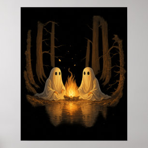 Gruseliger Geister-Lagerfeuer-Nachtwald-Kunst - Ha Poster
