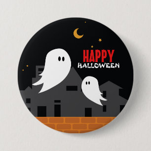 Gruseliger Geisterstadt Halloween-Cartoon Button