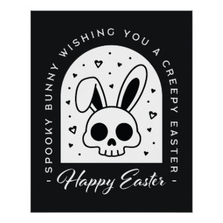 Gruseliger glücklicher Osterhase Schädel gothische Poster