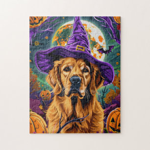 Gruseliger Golden Retriever Halloween Hexe Kürbis