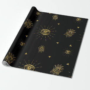 Gruseliger Goldener Schwarzer Augen-Himmels-Trick Geschenkpapier