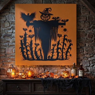 Gruseliger Goth Halloween Vogelscheuche Kürbis Mai Leinwanddruck
