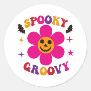 Gruseliger Groovy Rosa Halloween-Blume Runder Aufkleber