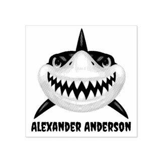 Gruseliger Haifisch Namensschild Personalisieren G Gummistempel