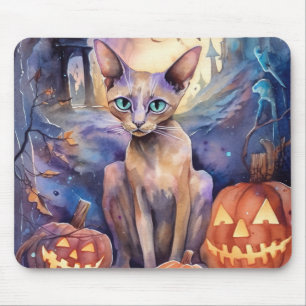 Gruseliger Halloween-Abyssinier mit Kürbissen Mousepad