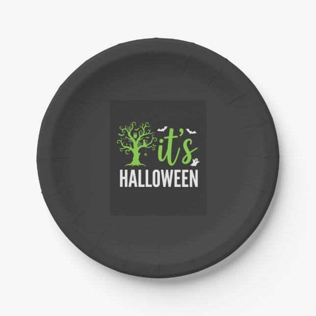 Gruseliger Halloween-Baum-Fledermäuse-Vektordesign Pappteller (Vorderseite)