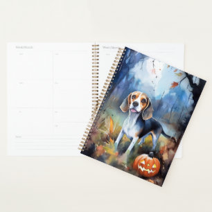 Gruseliger Halloween-Beagle mit Kürbissen Planer
