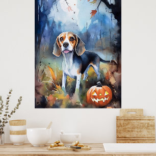 Gruseliger Halloween-Beagle mit Kürbissen Poster