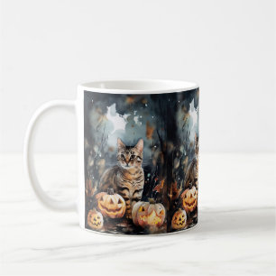 Gruseliger Halloween Bengal-Kater mit Kürbissen Kaffeetasse