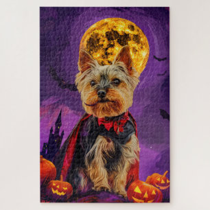 Gruseliger Halloween Biewer Terrier Hund mit Kürbi