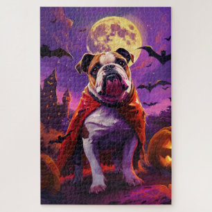 Gruseliger Halloween-Bulldog-Vampir-Kürbis