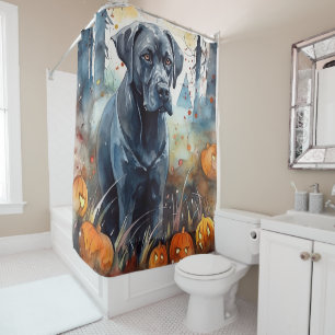 Gruseliger Halloween Cane Corso mit Kürbissen Duschvorhang