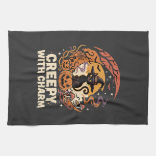 Gruseliger Halloween-Charme-Katze Geschirrtuch