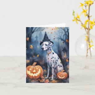Gruseliger Halloween-Dalmation mit Kürbissen Karte