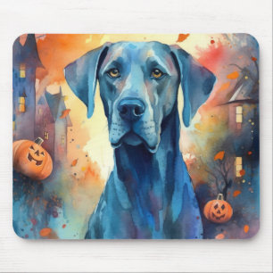 Gruseliger Halloween Dogge mit Kürbissen Mousepad