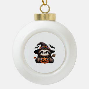 Gruseliger Halloween-Faultier-Hexenhut-Kostüm-spoo Keramik Kugel-Ornament