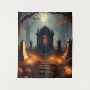 Gruseliger Halloween-Friedhof Wandteppich