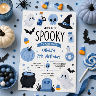 Gruseliger Halloween-Geburtstag Blau Einladung