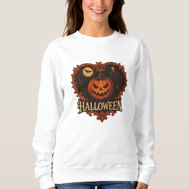 Gruseliger Halloween-Geist Damen Basic Sweatshirt  (Vorderseite)