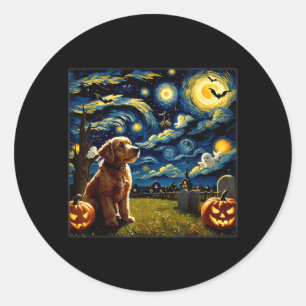 Gruseliger Halloween Goldendoodle Hund Sternennach Runder Aufkleber
