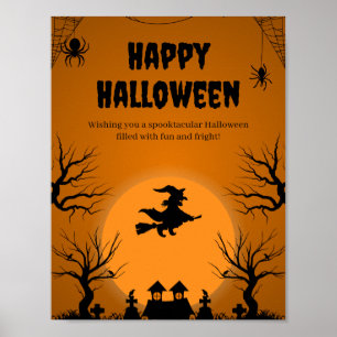 Gruseliger Halloween-Hexen-Silhouette-Plakat Poster