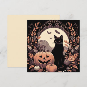 Gruseliger Halloween-Katze und Kürbis Karte