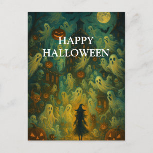 Gruseliger Halloween-Kürbis-Hexen-Schreckensnacht Postkarte