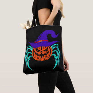 Gruseliger Halloween-Kürbis-Spinne-und-Hexenhut-Ku Tasche